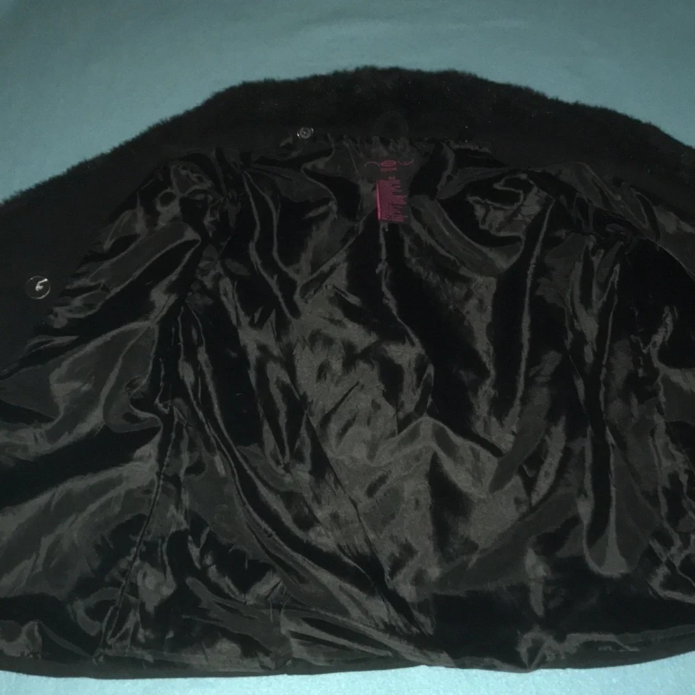NEW LOOK wool double breasted, belted, removable faux fur collar black size S - Picture 4 of 9